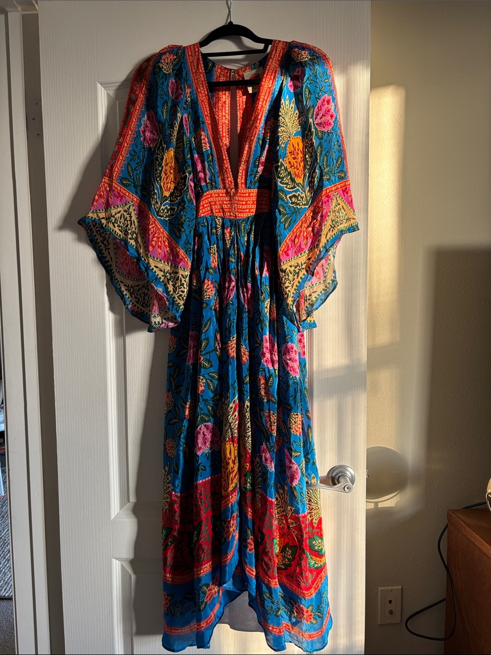 FARM Rio Kaftan Pineapple Teal Floral Embroidered Maxi Dress